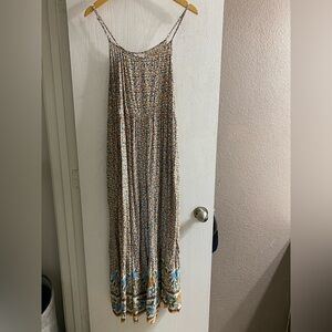 Natural Life Orange Green Floral Sleeveless Wide Leg Jumpsuit Romper Women Sz S